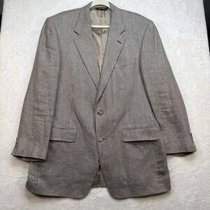 Brooks Brothers Linen Blazer 42L Houndstooth Beige Sport Coat‎ Classic